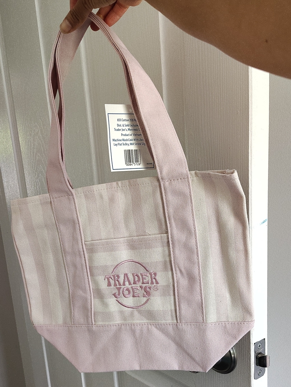 Pink Striped Canvas Tote Bag